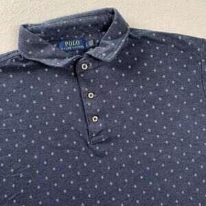 Polo Ralph Lauren Shirt Mens Large Classic Fit Blue Diamond Print Golf Preppy